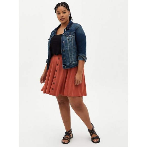 NWT Torrid Orange Super Soft Button Up Skirt Mini Pockets Plus Size: 0X (12) - Picture 2 of 7